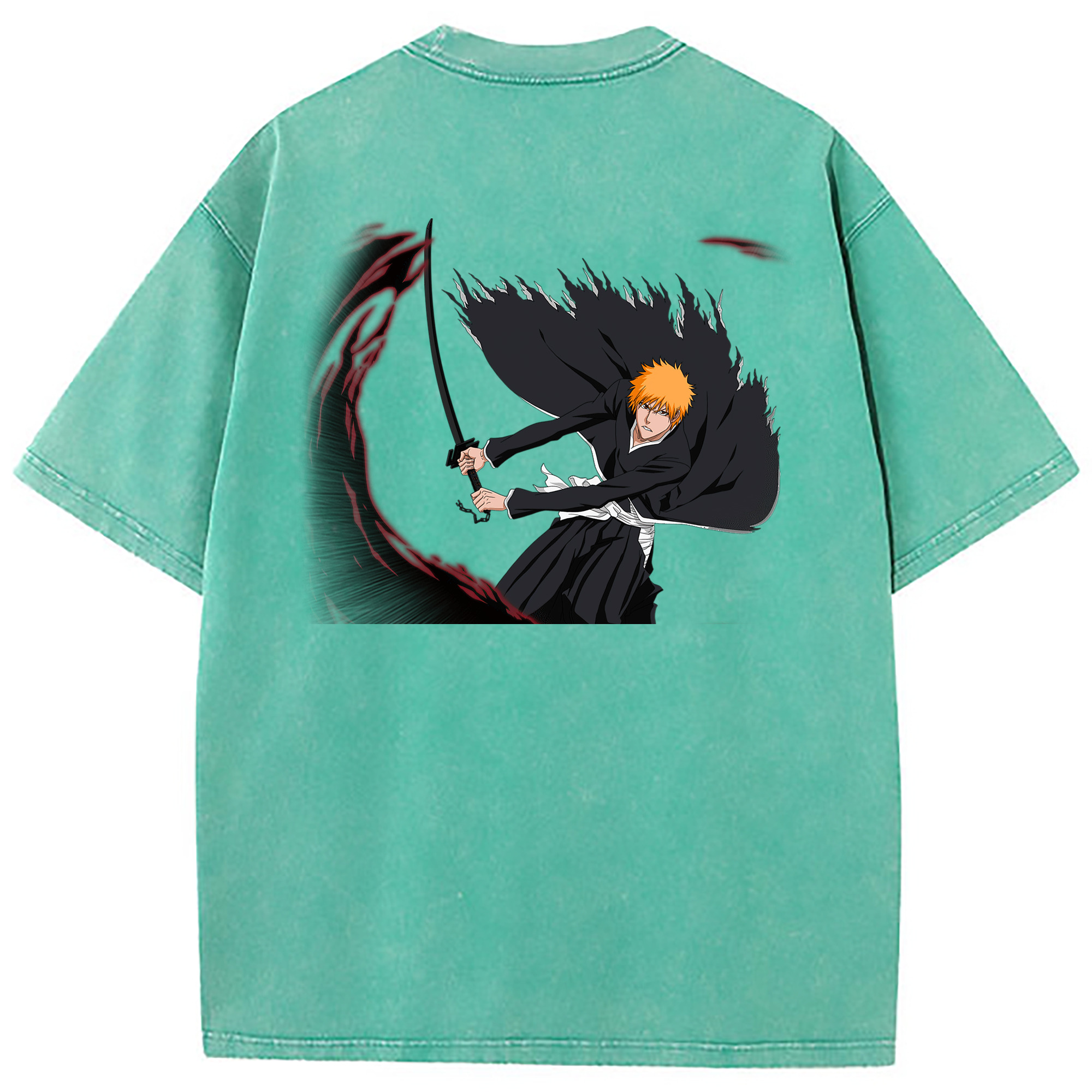 （画像用） ブリーチ 黒崎一護（くろさき いちご）BLEACH Kurosaki Ichigo 綿100% ヴィンテージ風 半袖Tシャツ（背面プリント）